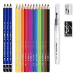 Staedtler Farveblyant til akvareltegning - st med 12 - 1 vandpensel - 1 viskelder og 1 spidser